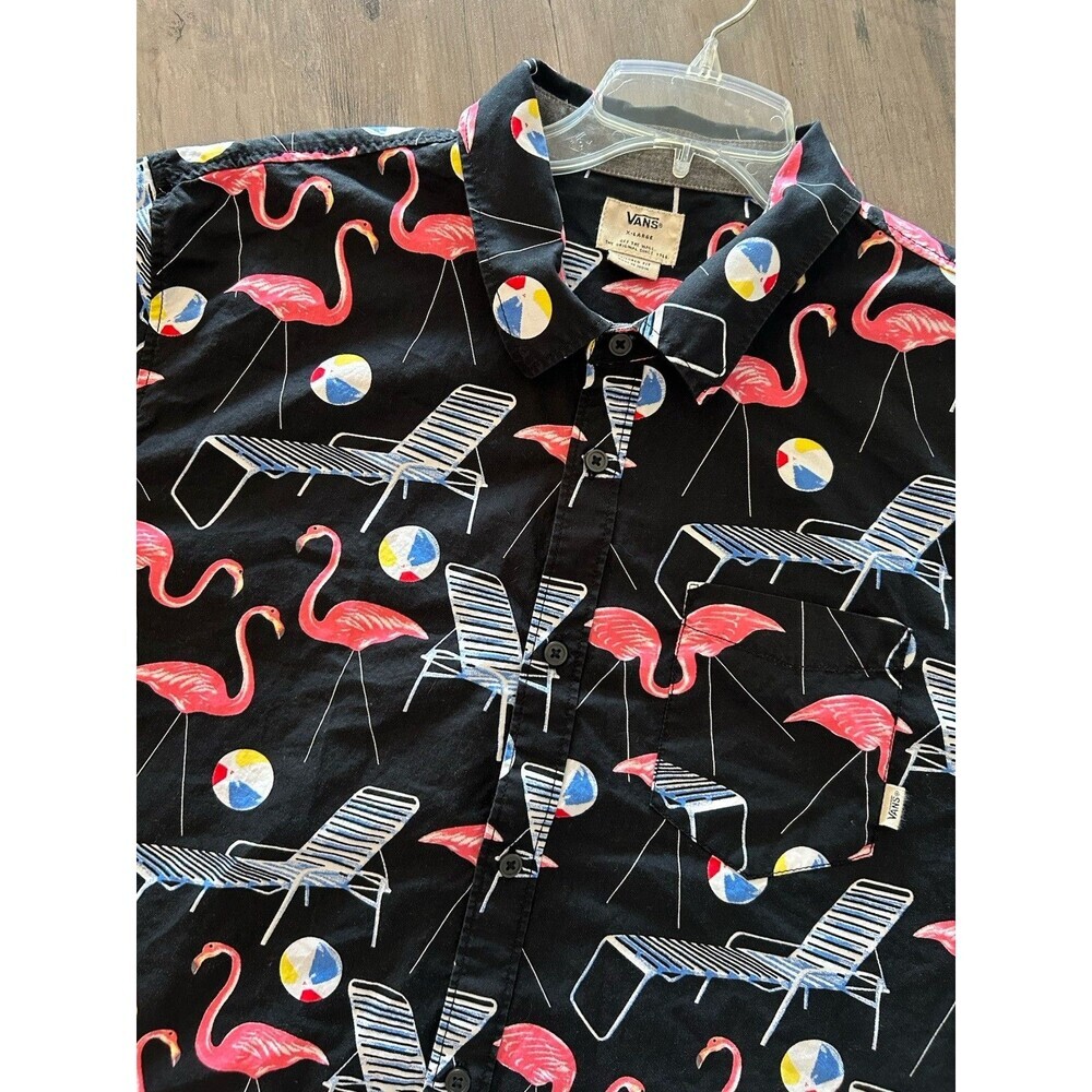 Vans Flamingo Beach Short Sleeve Button Down Shirt Size Mens XL